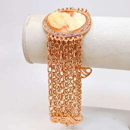Amedeo Rose Goldtone Carved Shell Cameo Crystal Multi Chain Bracelet 38.3g alternative image