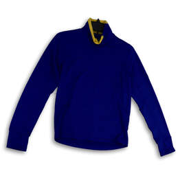 Mens Blue Mock Neck Long Sleeve Thumb Hole Pullover T-Shirt Size S