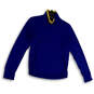 Mens Blue Mock Neck Long Sleeve Thumb Hole Pullover T-Shirt Size S image number 1