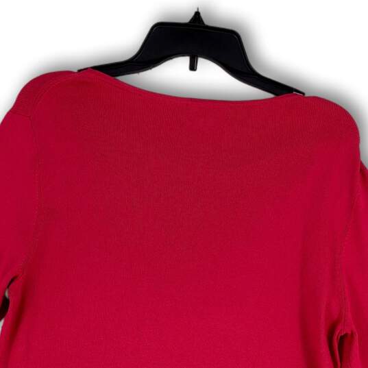 Womens Pink Round Neck Long Sleeve Regular Fit Pullover T-Shirt Size Large image number 4