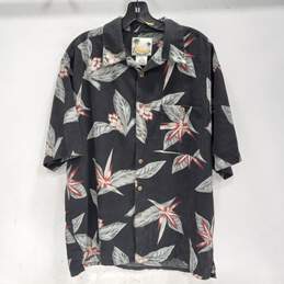 Banana Cabana Men's Black Tropical Silk Button Up SS Shirt Size L