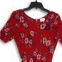 Milly Womens Red Floral Round Neck Short Sleeve Back Zip Fit & Flare Dress Sz P image number 3