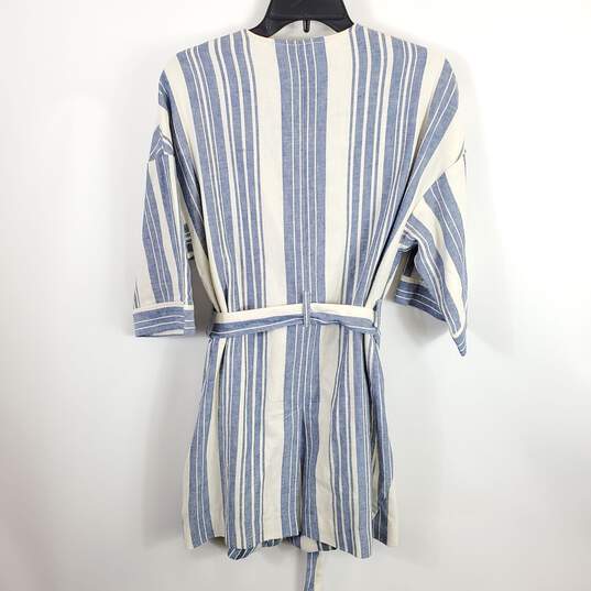 Anthropologie Women Blue Striped Linen Coat XS NWT image number 2