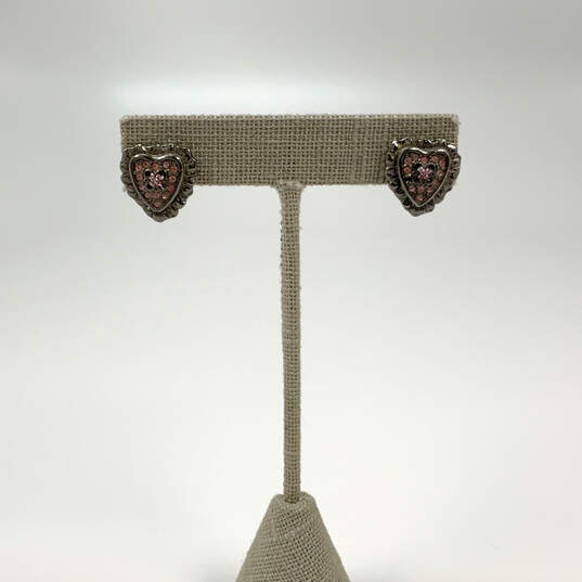 Designer Betsey Johnson Silver-Tone Crystal Heart Shaped Stud Earrings image number 4