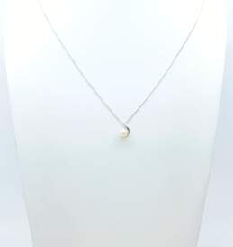 10K White Gold Pearl & Diamond Accent Pendant Necklace 2.5g alternative image