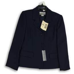NWT Petite Sophisticate Womens Navy Blue Long Sleeve Three-Button Blazer Size 8