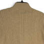 Mens Beige Knitted Ribbed Hem Long Sleeve Full-Zip Sweater Size Large image number 4