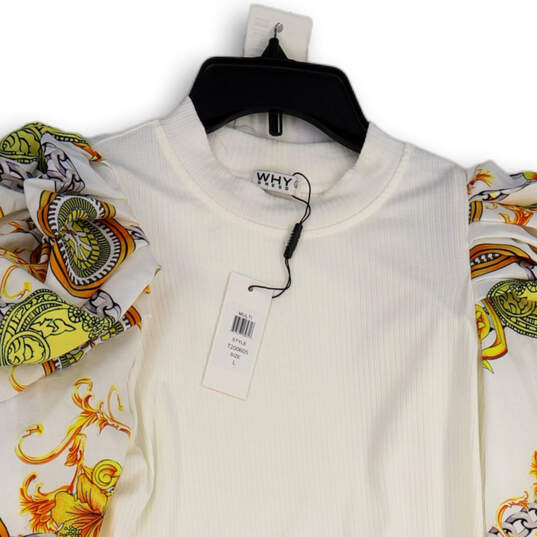NWT Womens White Gold Baroque Print Puff Sleeve Blouse Top Size L image number 3