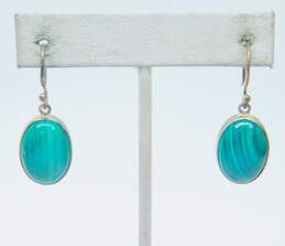 Artisan 925 Malachite Oval Drop Earrings & Cabochon Scrolled Band Ring 12.2g alternative image