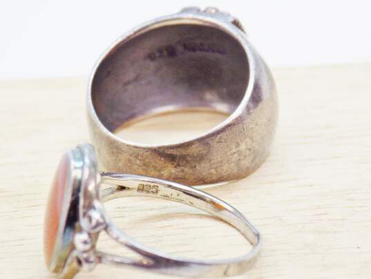 Artisan 925 Sterling Silver Onyx Drop Earrings & Carnelian & Textured Rings 12.9g image number 3
