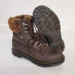 Dr Martens 1460 Serena Faux Fur Trim Brown Leather Boots Women's Size 8