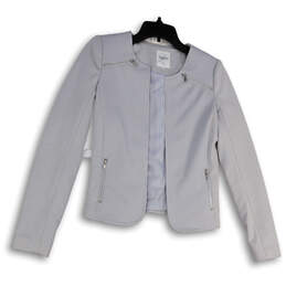 Womens Gray Regular Fit Long Sleeve Zip Pockets Open Front Blazer Size 34