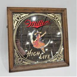 Vintage Miller High Life Beer Girl In The Moon Mirror Bar Ad Sign 18.5 Inch