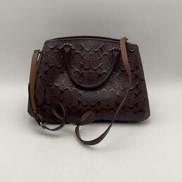 Womens Maroon Shiny Leather Signature Embossed Detachable Strap Satchel Bag alternative image