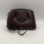 Womens Maroon Shiny Leather Signature Embossed Detachable Strap Satchel Bag image number 2