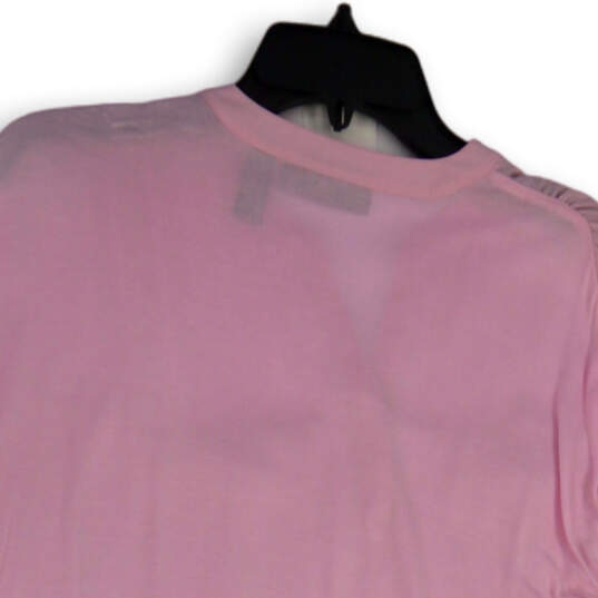 Womens Pink Short Sleeve Front Pockets Split Neck Pullover Blouse Top Sz M image number 4