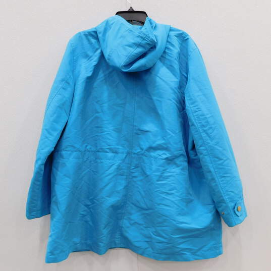 Ralph Lauren Womens Blue Hooded Zip Snap Rain Jacket w/ Gold Buttons Size 2X image number 2
