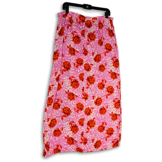 NWT Womens Pink Red Floral Side Slit Midi Straight & Pencil Skirt Size 12 image number 2