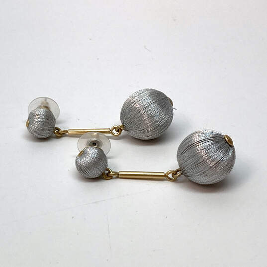 Designer J. Crew Gold-Tone Silver Thread Ball Dangle Drop Earrings image number 4