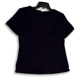 Womens Blue Round Neck Short Sleeve Back Zip Stretch Blouse Top Size 6 alternative image