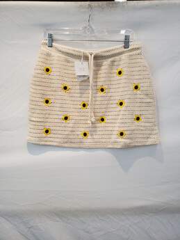 Zara Stretch Knit Sunflower Mini Skirt Women's Size L NWT
