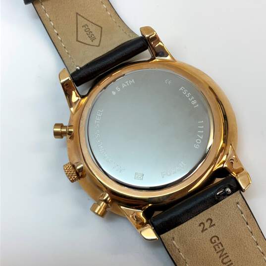 NWT Designer Fossil FS5381 Black Strap 12-Hour Dial Quartz Analog Wristwatch image number 4