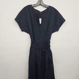 Navy Blue Button Up Dress With Sash