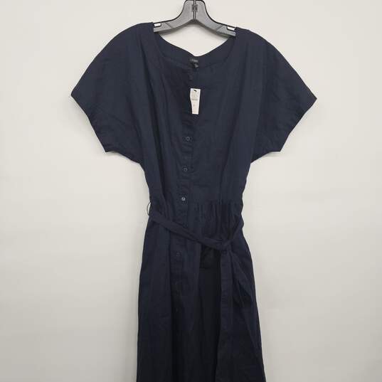 Navy Blue Button Up Dress With Sash image number 1