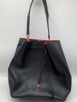 Lauren Ralph Lauren Womens Black Leather Drawstring Bucket Bag Purse