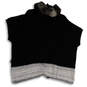 NWT Womens Black Faux Fur Collared Short Sleeve Full-Zip Sweater Size S/M image number 4