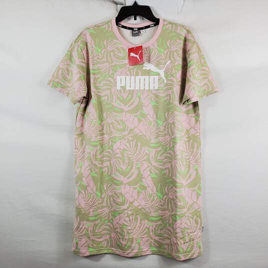 Puma Pink & Green Floral Print T-Shirt Dress M NWT image number 1
