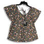 NWT Womens Multicolor Floral Round Neck Short Sleeve Blouse Top Size XS image number 1