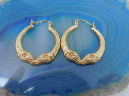 14K Yellow Gold Rams Head Hoop Earrings 2.2g alternative image