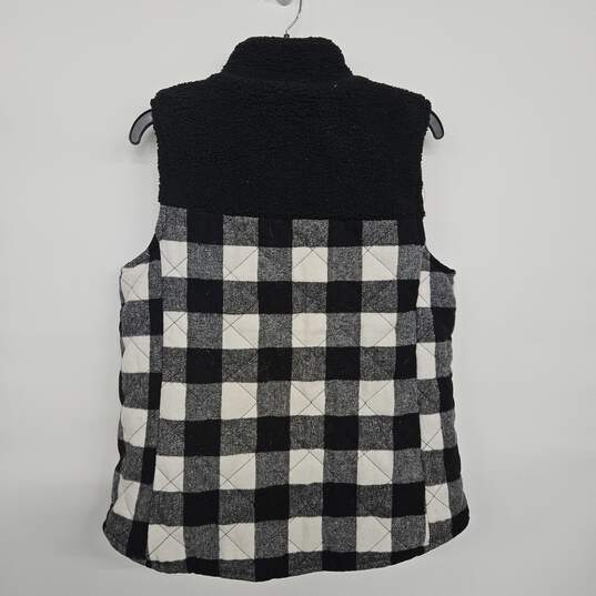 Black White Plaid Flannel Zip Up Vest image number 2