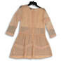 Womens Beige Long Sleeve Round Neck Back Zip Fit & Flare Dress Size 6 image number 2