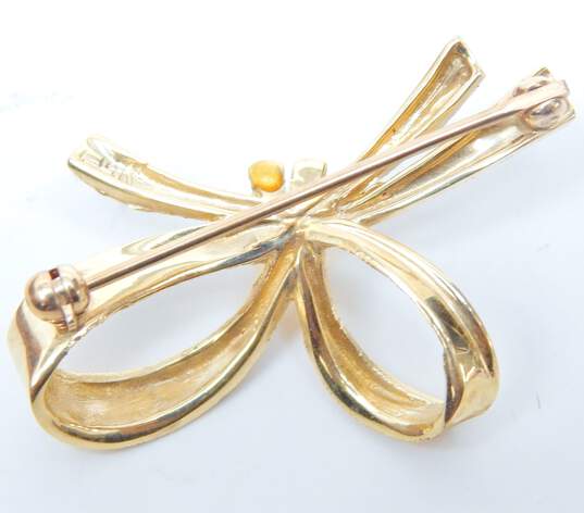 (G) VNTG 14K Yellow Gold Pearl Bow Ribbon Brooch 4.4g image number 3