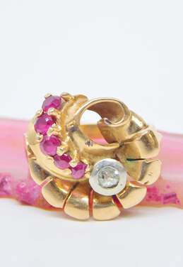 Vintage 14K Rose Gold 0.11 CT Diamond & Ruby Ring 6.5g