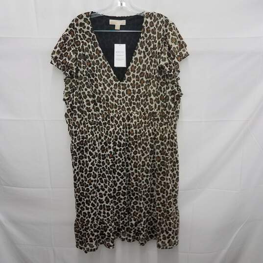 NWT Michael Kors WM's Caramel Cheetah Print Chiffon Dress Size 4X image number 1