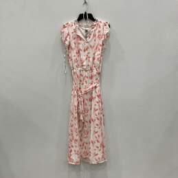 NWT Anne Klein Womens Pink White Floral Tie Waist A-Line Dress Size 0X