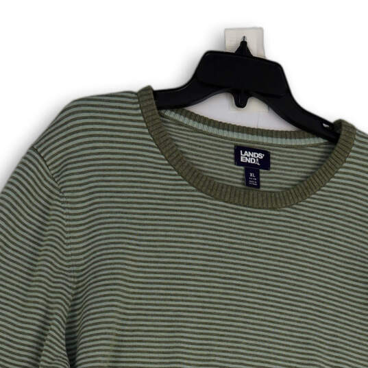 Mens Green Striped Knitted Long Sleeve Crew Neck Pullover Sweater Size XL image number 3