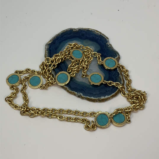 Designer Michael Kors Gold-Tone Turquoise Tone Double Strand Chain Bracelet image number 1