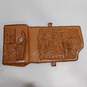 Brown Leather Tooled Pattern Clutch Style Wallet Handbag image number 5