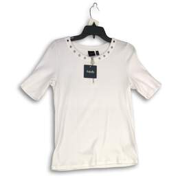 NWT Rafaella Womens White Quarter Zip Short Sleeve Blouse Top Size Small