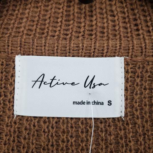 Active USA Women Brown Knit Cardigan S NWT image number 3