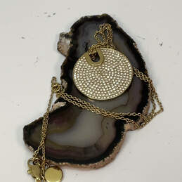 Designer Michael Kors Gold-Tone Rhinestone Round Coin Pendant Necklace