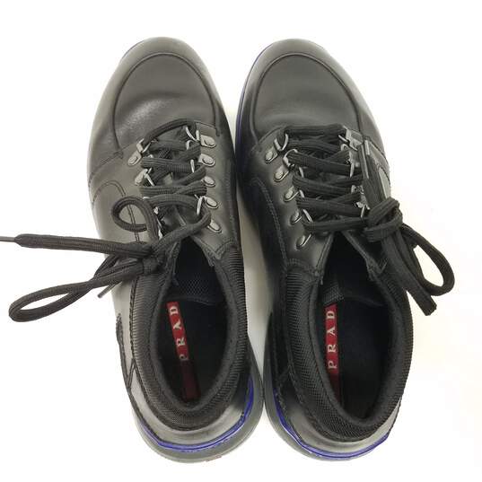 Prada Black Leather Lace Up Sneakers Men's Size 7 image number 3