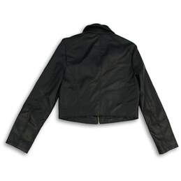 Womens Black Leather Spread Collar Long Sleeve Full-Zip Motorcycle Jacket Size M alternative image
