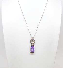 Romantic 925 Purple CZ Pendant Necklace Marcasite Shell Earrings & Heart Ring alternative image