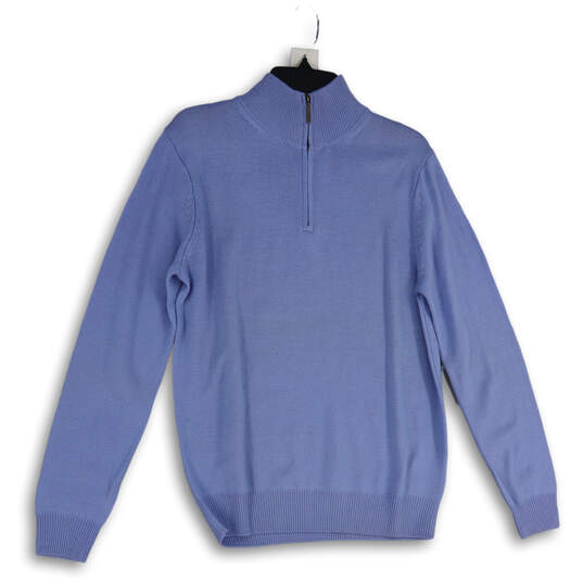 Mens Blue Knitted Mock Neck Long Sleeve Pullover Sweater Size Medium image number 1