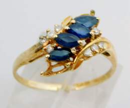 14K Yellow Gold Marquise Cut Sapphire & Diamond Accent Ring 2.2g